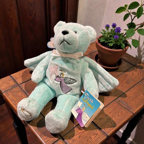 Vintage Holy Bears Tooth Angel Plush Bear, Mint Green Tooth Fairy Stuffed Animal - Picture 3 of 13